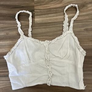 White Swiss Dot Ruffle Crop Tank Top